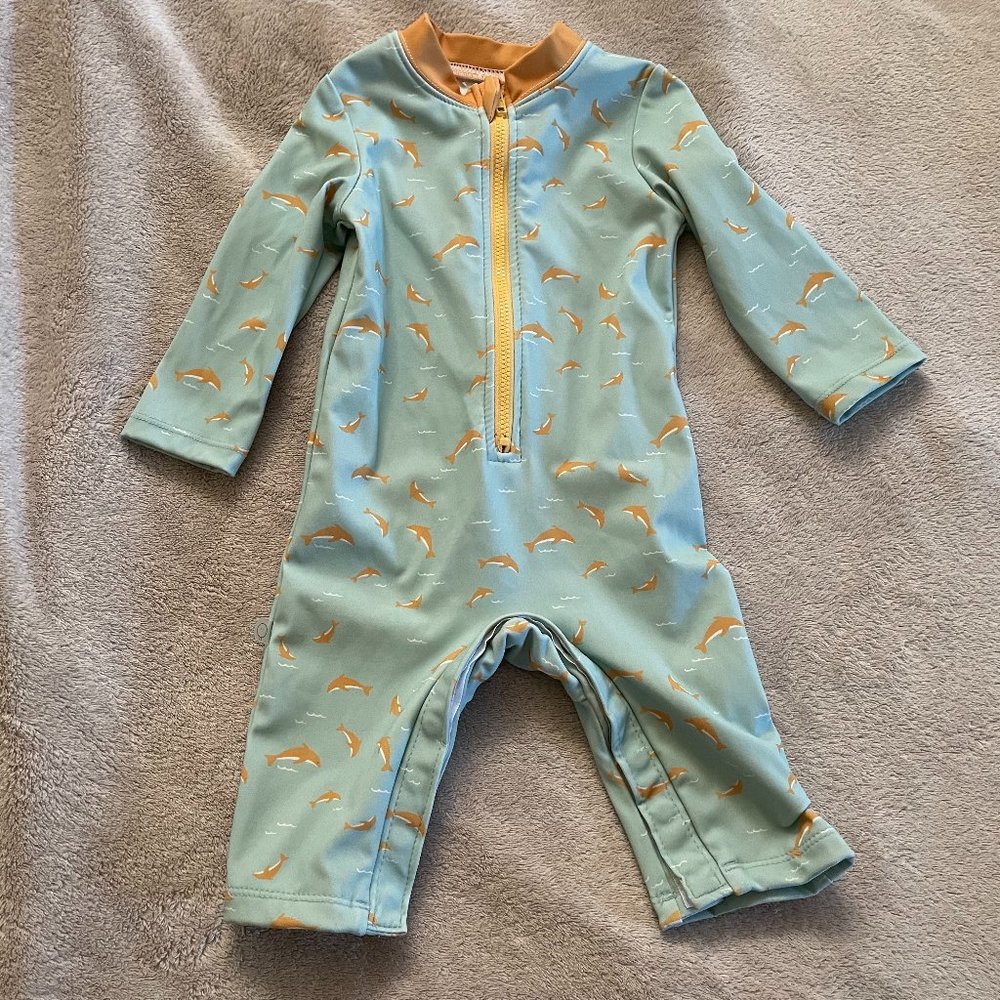 Baby Mori Sunsuit - Dolphin Print - 6-9 Months